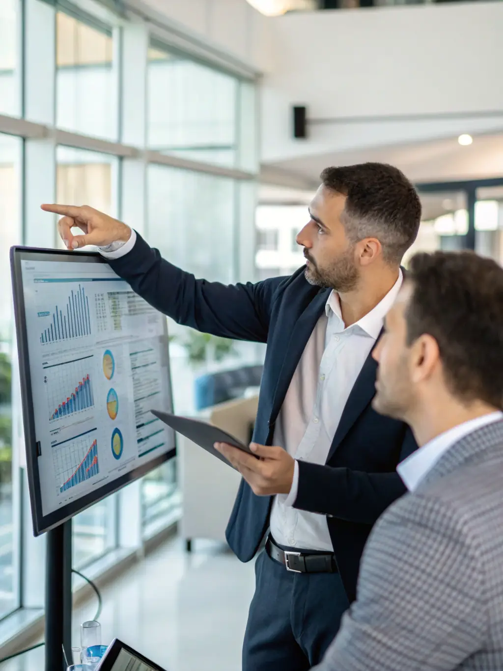 An image of a consultant presenting a comprehensive market research report to a client, showcasing iGNIS SF's commitment to delivering valuable insights.